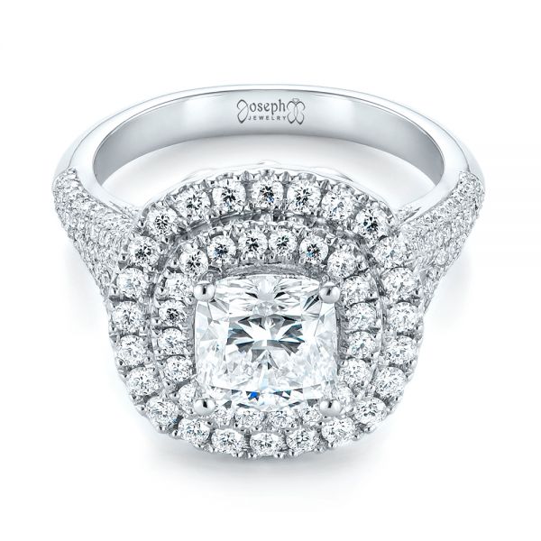 Platinum Custom Halo Pave Diamond Engagement Ring - Flat View - 104254