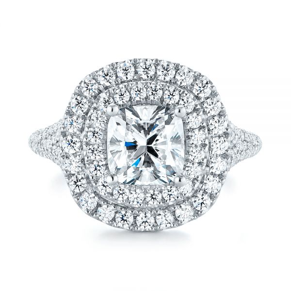 Platinum Custom Halo Pave Diamond Engagement Ring - Top View - 104254
