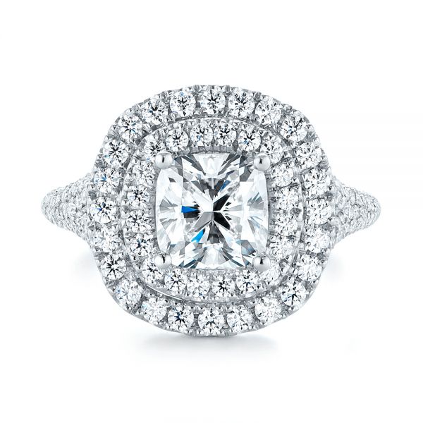  Platinum Custom Halo Pave Diamond Engagement Ring - Top View -  104254