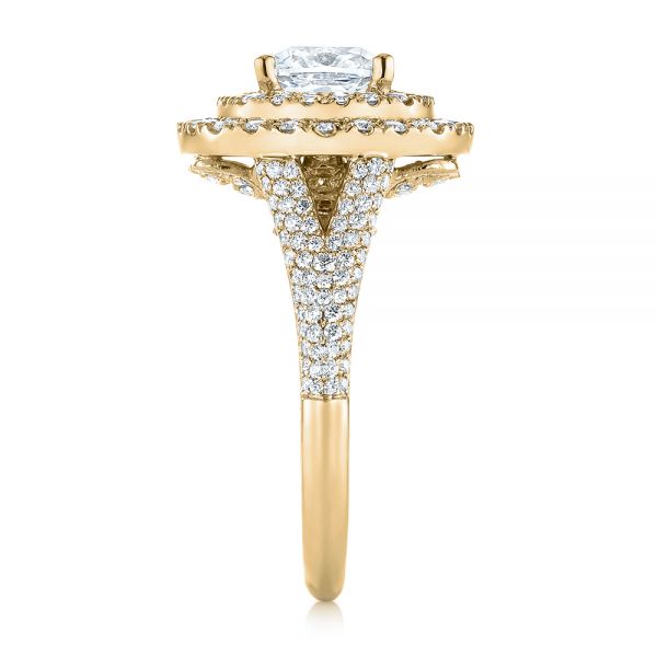 18k Yellow Gold 18k Yellow Gold Custom Halo Pave Diamond Engagement Ring - Side View -  104254