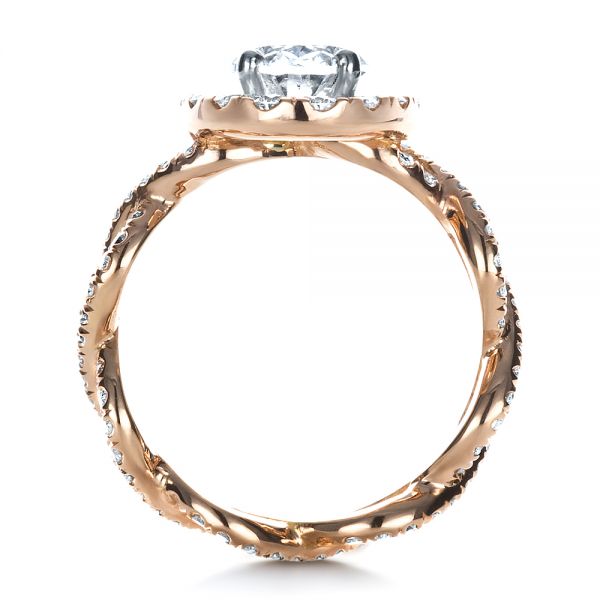 18k Rose Gold Custom Halo Engagement Ring - Front View -  1390
