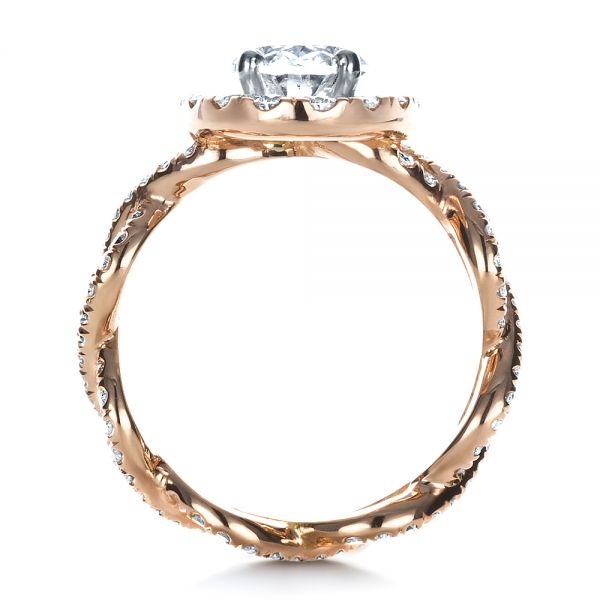 18k Rose Gold Custom Halo Engagement Ring - Front View - 1390