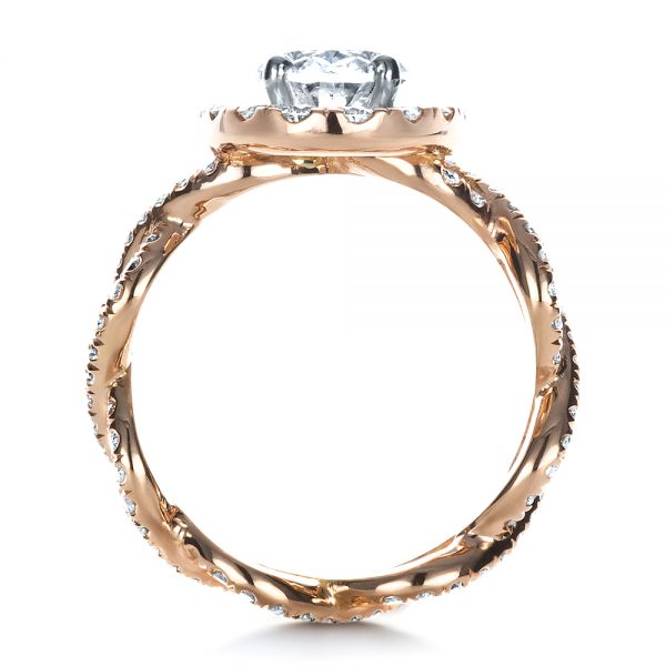 14k Rose Gold 14k Rose Gold Custom Halo Engagement Ring - Front View -  1390