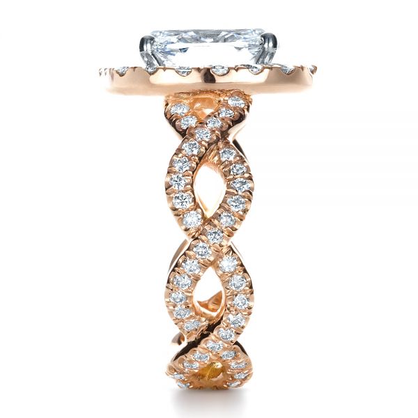 18k Rose Gold Custom Halo Engagement Ring - Side View -  1390