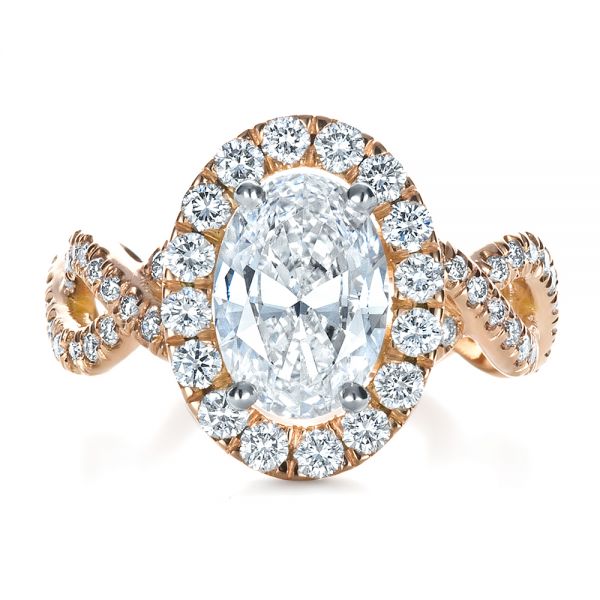 18k Rose Gold Custom Halo Engagement Ring - Top View - 1390