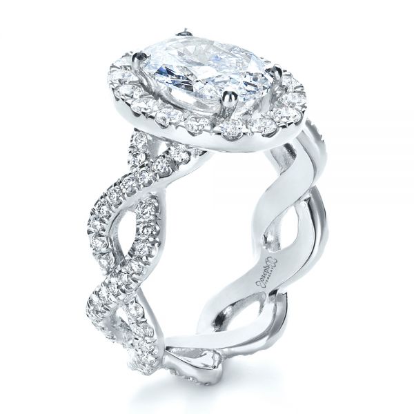 14k White Gold 14k White Gold Custom Halo Engagement Ring - Three-Quarter View -  1390