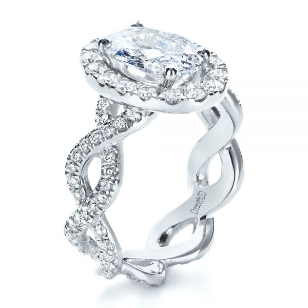Platinum Platinum Custom Halo Engagement Ring - Three-Quarter View - 1390