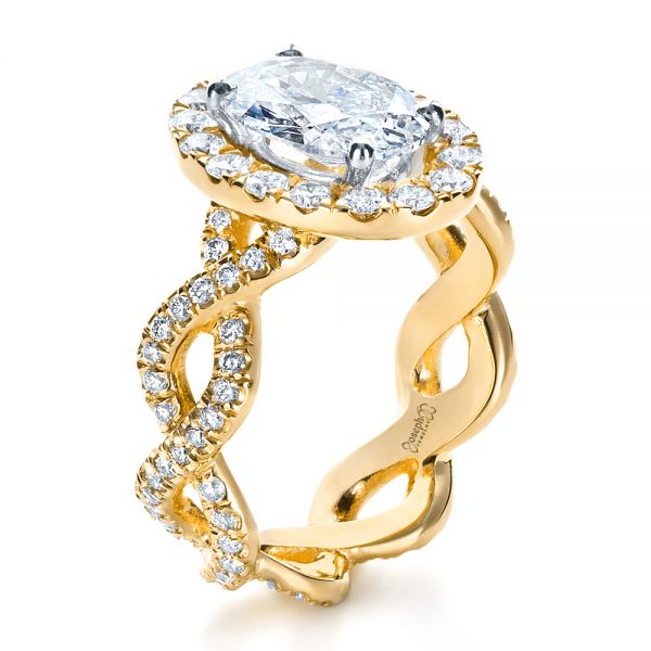14k Yellow Gold 14k Yellow Gold Custom Halo Engagement Ring - Three-Quarter View -  1390