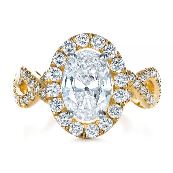 18k Yellow Gold 18k Yellow Gold Custom Halo Engagement Ring - Top View - 1390