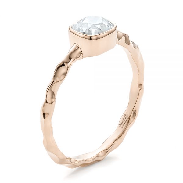 18k Rose Gold 18k Rose Gold Custom Hammered Engagement Ring - Three-Quarter View -  100300