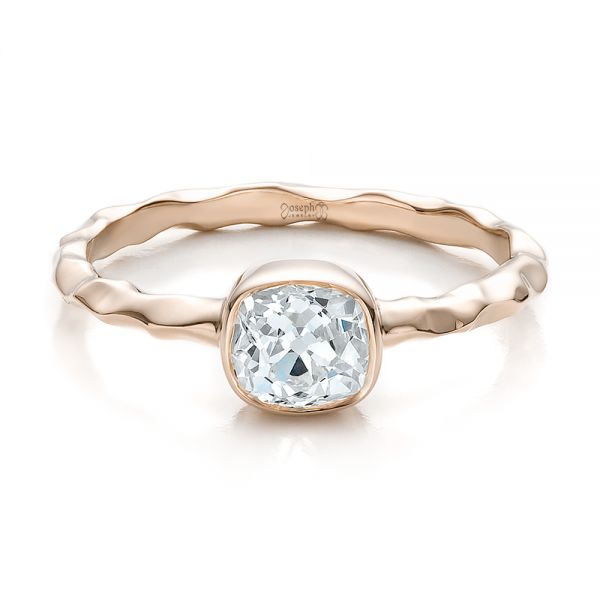 18k Rose Gold 18k Rose Gold Custom Hammered Engagement Ring - Flat View -  100300