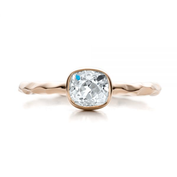 18k Rose Gold 18k Rose Gold Custom Hammered Engagement Ring - Top View -  100300