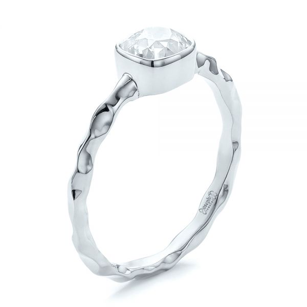 18k White Gold 18k White Gold Custom Hammered Engagement Ring - Three-Quarter View -  100300