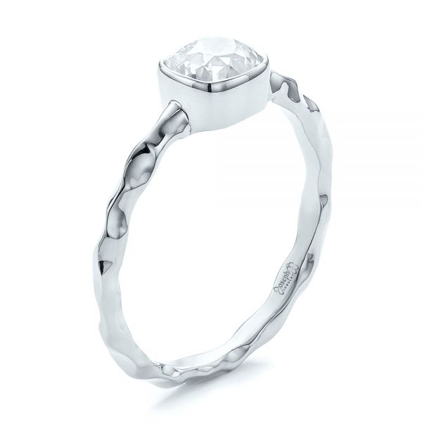 14k White Gold 14k White Gold Custom Hammered Engagement Ring - Three-Quarter View - 100300