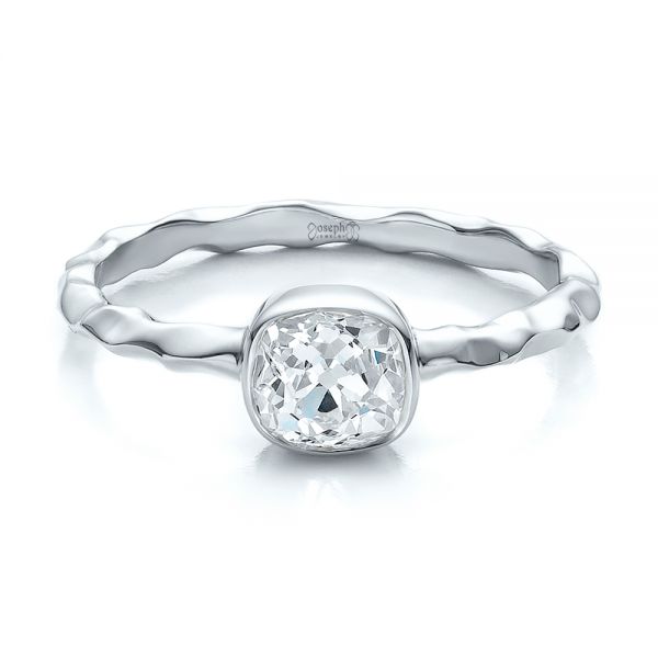 Platinum Platinum Custom Hammered Engagement Ring - Flat View -  100300