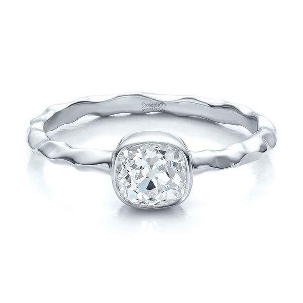 14k White Gold 14k White Gold Custom Hammered Engagement Ring - Flat View - 100300