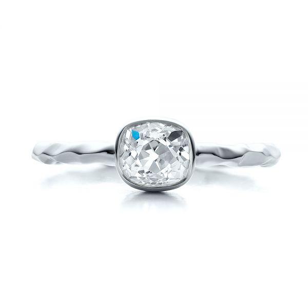 14k White Gold 14k White Gold Custom Hammered Engagement Ring - Top View -  100300