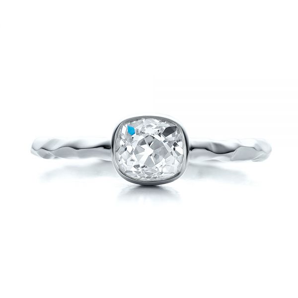 14k White Gold 14k White Gold Custom Hammered Engagement Ring - Top View - 100300