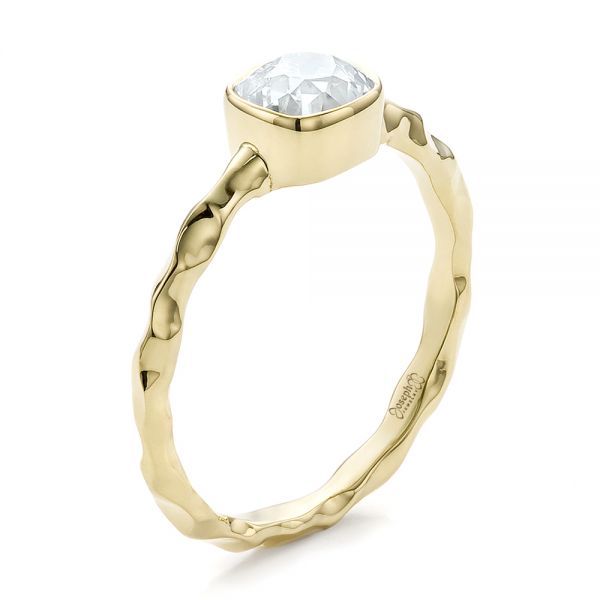 14k Yellow Gold Custom Hammered Engagement Ring - Three-Quarter View -  100300