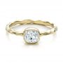 14k Yellow Gold Custom Hammered Engagement Ring - Flat View -  100300 - Thumbnail