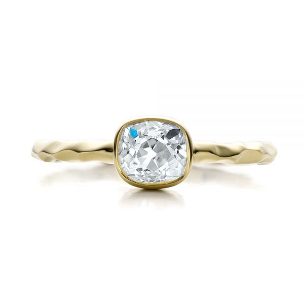14k Yellow Gold Custom Hammered Engagement Ring - Top View -  100300