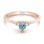 18k Rose Gold 18k Rose Gold Custom Hand Engraved Aquamarine And Diamond Engagement Ring - Flat View -  100628 - Thumbnail