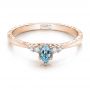 18k Rose Gold 18k Rose Gold Custom Hand Engraved Aquamarine And Diamond Engagement Ring - Flat View -  100628 - Thumbnail