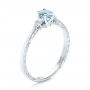 14k White Gold Custom Hand Engraved Aquamarine And Diamond Engagement Ring - Three-Quarter View -  100628 - Thumbnail