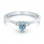 14k White Gold Custom Hand Engraved Aquamarine And Diamond Engagement Ring - Flat View -  100628 - Thumbnail