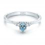 18k White Gold 18k White Gold Custom Hand Engraved Aquamarine And Diamond Engagement Ring - Flat View -  100628 - Thumbnail