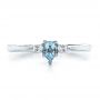 14k White Gold Custom Hand Engraved Aquamarine And Diamond Engagement Ring - Top View -  100628 - Thumbnail