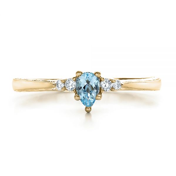 18k Yellow Gold 18k Yellow Gold Custom Hand Engraved Aquamarine And Diamond Engagement Ring - Top View - 100628