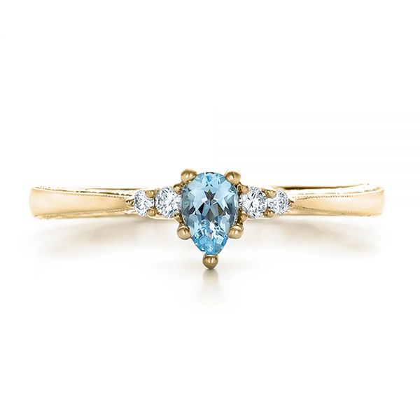 14k Yellow Gold 14k Yellow Gold Custom Hand Engraved Aquamarine And Diamond Engagement Ring - Top View -  100628