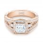 18k Rose Gold 18k Rose Gold Custom Hand Engraved Diamond Engagement Ring - Flat View -  103473 - Thumbnail