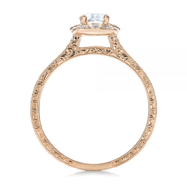 18k Rose Gold 18k Rose Gold Custom Hand Engraved Diamond Engagement Ring - Front View -  102082
