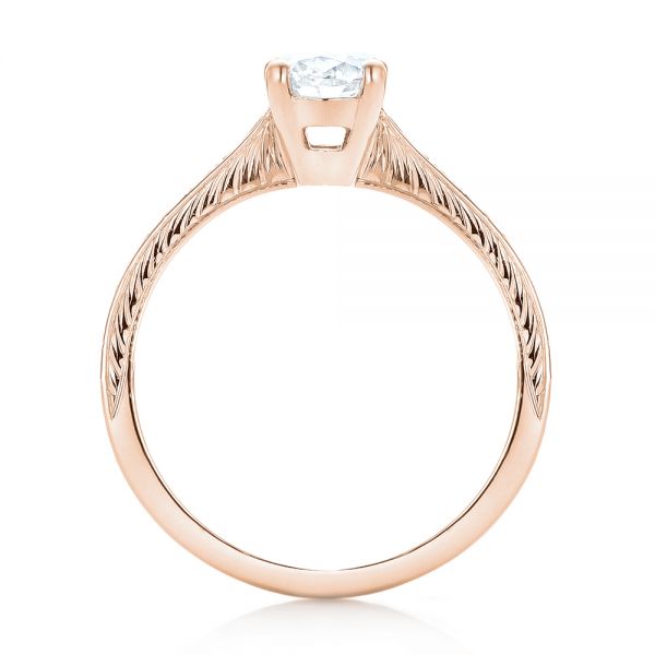 18k Rose Gold 18k Rose Gold Custom Hand Engraved Diamond Engagement Ring - Front View -  102979