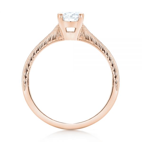 18k Rose Gold 18k Rose Gold Custom Hand Engraved Diamond Engagement Ring - Front View - 102979