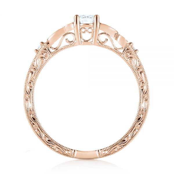 14k Rose Gold 14k Rose Gold Custom Hand Engraved Diamond Engagement Ring - Front View -  103242