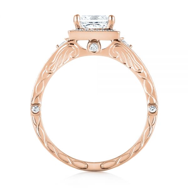 18k Rose Gold 18k Rose Gold Custom Hand Engraved Diamond Engagement Ring - Front View -  103473