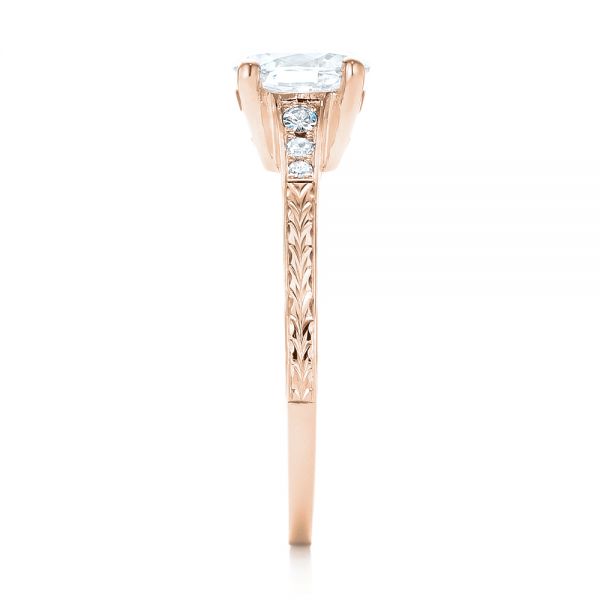 14k Rose Gold 14k Rose Gold Custom Hand Engraved Diamond Engagement Ring - Side View -  102979
