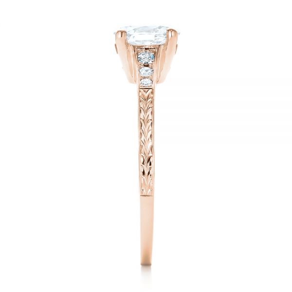 18k Rose Gold 18k Rose Gold Custom Hand Engraved Diamond Engagement Ring - Side View - 102979