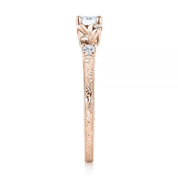 14k Rose Gold 14k Rose Gold Custom Hand Engraved Diamond Engagement Ring - Side View -  103242
