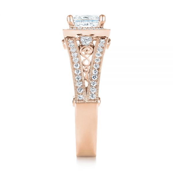 18k Rose Gold 18k Rose Gold Custom Hand Engraved Diamond Engagement Ring - Side View -  103473