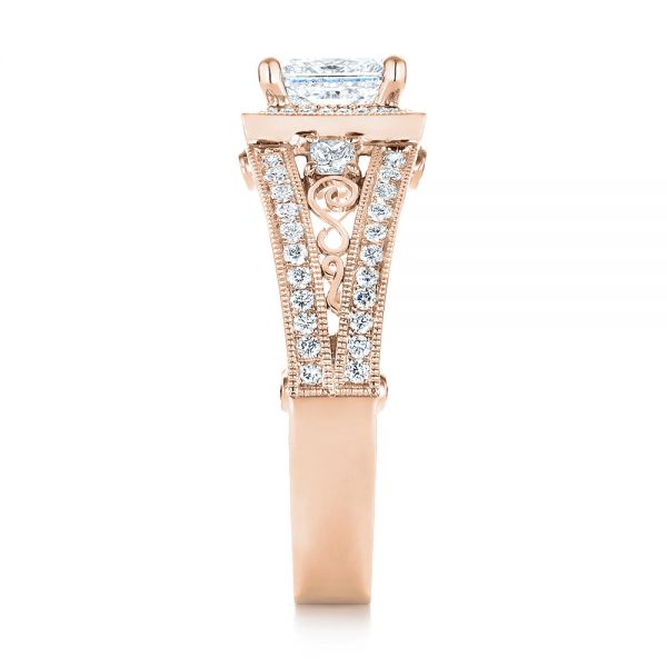 14k Rose Gold 14k Rose Gold Custom Hand Engraved Diamond Engagement Ring - Side View - 103473