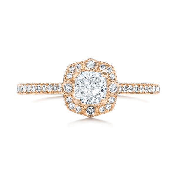 18k Rose Gold 18k Rose Gold Custom Hand Engraved Diamond Engagement Ring - Top View -  102082