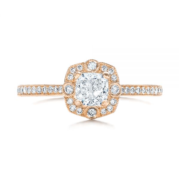 18k Rose Gold 18k Rose Gold Custom Hand Engraved Diamond Engagement Ring - Top View - 102082