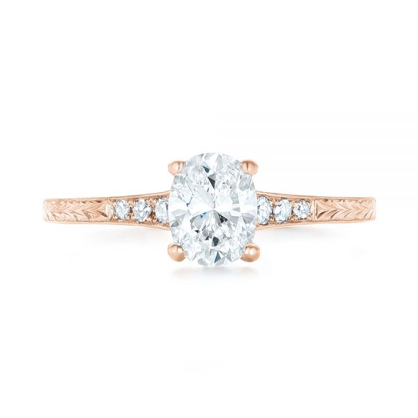 18k Rose Gold 18k Rose Gold Custom Hand Engraved Diamond Engagement Ring - Top View -  102979
