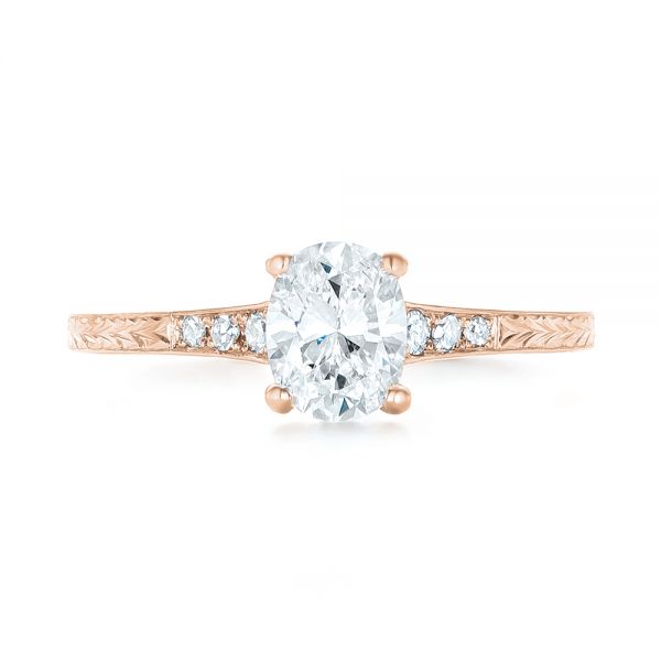 18k Rose Gold 18k Rose Gold Custom Hand Engraved Diamond Engagement Ring - Top View - 102979