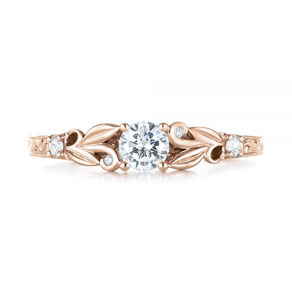 18k Rose Gold 18k Rose Gold Custom Hand Engraved Diamond Engagement Ring - Top View -  103242
