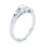 14k White Gold Custom Hand Engraved Diamond Engagement Ring - Three-Quarter View -  103242 - Thumbnail